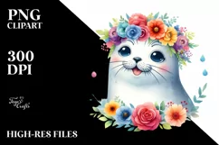 Cute Seal with Flower Crown PNG Product Image 3