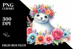 Cute Seal with Flower Crown PNG Product Image 3