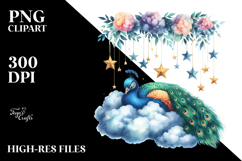 Cloud Stars Whimsical Peacock Clipart Product Image 2