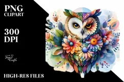 Vibrant Owl with Plant Leaves, PNG Product Image 3