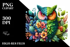 Vibrant Owl with Plant Leaves, PNG Product Image 3