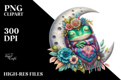 Vibrant Boho Baby Frog Dressed Sleeping on Moon Product Image 2