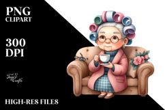 Watercolor Character Sitting on Couch with Tea Cup | Product Image 2