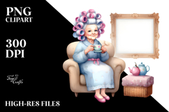 Watercolor Character Sitting on Couch with Tea Cup | Product Image 2