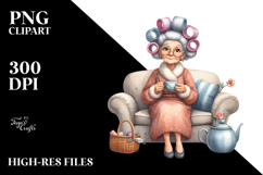 Watercolor Character Sitting on Couch with Tea Cup | Product Image 2