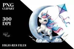 Whimsical Baby Unicorn Crescent Moon | Clipart Product Image 1