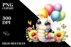 Smiling Baby Worm, Cuddling Balloons, Yellow Flowers | Product Image 3