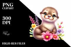Smiling Baby Otter, Flower | Sublimation | Clipart Product Image 3