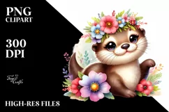 Smiling Baby Otter, Flower | Sublimation | Clipart Product Image 1