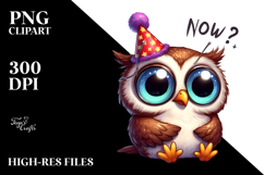 Silly Owl with Party Hat, Cartoon PNG Product Image 2