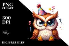 Silly Cartoon Owl with Party Hat, PNG Product Image 2