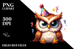 Silly Cartoon Owl with Party Hat, PNG Product Image 2