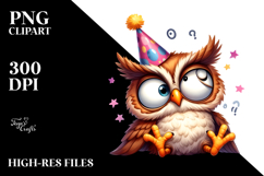 Silly Cartoon Owl with Party Hat, PNG Product Image 2