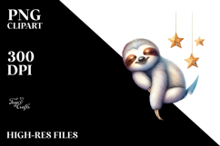 Vibrant Watercolor Pastel Baby Sloth Sleeping on Moon with Product Image 2