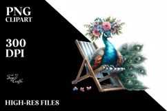 Watercolor Beach Chair Peacock Clipart Product Image 3