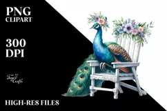 Watercolor Beach Chair Peacock Clipart Product Image 1