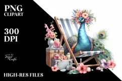 Watercolor Beach Chair Peacock Clipart Product Image 1