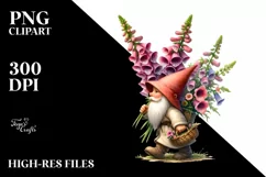 Detailed Gnome Foxglove Bouquet Basket Clipart Product Image 3