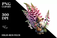 Detailed Gnome Foxglove Bouquet Basket Clipart Product Image 1