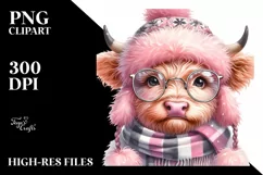 Cute Baby Pink Highland Cow, PNG Product Image 2