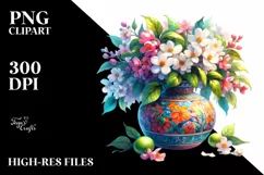 Colorful Watercolor Vase with Jasmine | Sublimation | Product Image 3