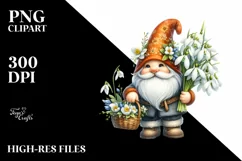 Detailed Gnome Basket Flowers Snowdrop Clipart Product Image 3