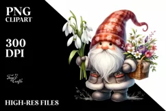 Detailed Gnome Basket Flowers Snowdrop Clipart Product Image 3