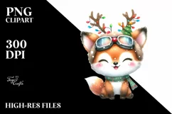 Energetic Fox with Reindeer Horns PNG Product Image 1