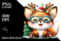 Energetic Fox with Reindeer Horns PNG Product Image 1