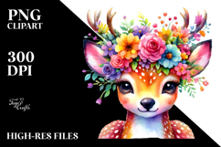 Vibrant Flower Crown Deer | Sublimation Clipart Product Image 2