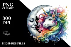 Colorful Baby Unicorn with Smiling Moon, PNG Product Image 1