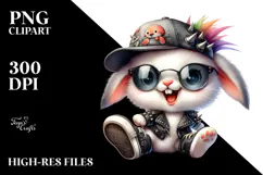Cute Baby Bunny with Hat and Sunglasses, PNG Product Image 2