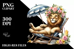Watercolor Beach Chair Lion Clipart Product Image 1