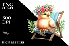 Watercolor Beach Chair Chicken Clipart Product Image 1