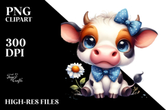 Funny Cow with Cool Hair and Bow, Transparent PNG Product Image 2