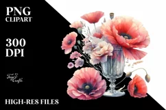 Filled Poppy Watercolor Clipart Product Image 1
