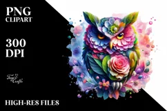 Vibrant Owl with Flowers and Splashes, PNG Product Image 3
