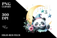 Colorful Small Baby Panda Sleeping Moon Stars Clipart Product Image 3
