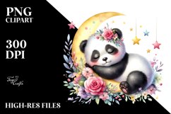 Colorful Small Baby Panda Sleeping Moon Stars Clipart Product Image 3