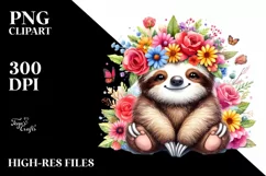 Watercolor Sloth with Flower Crown PNG Product Image 1