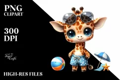 Expressive Baby Giraffe at the Beach | Clipart Product Image 3