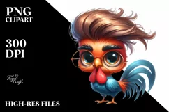 Watercolor Rooster Standing with Funy Haircut Clipart Product Image 1