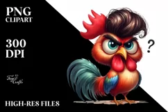 Watercolor Rooster Standing with Funy Haircut Clipart Product Image 3