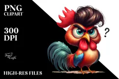 Watercolor Rooster Standing with Funy Haircut Clipart Product Image 2