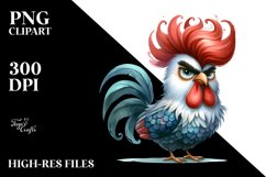 Watercolor Rooster Standing with Funy Haircut Clipart Product Image 3