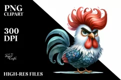 Watercolor Rooster Standing with Funy Haircut Clipart Product Image 3