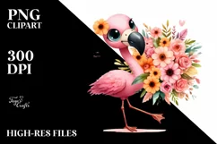 Flamingo with Flower Bouquet | Sublimation Clipart Product Image 1