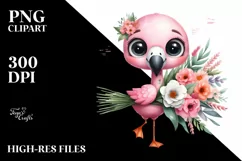 Flamingo with Flower Bouquet | Sublimation Clipart Product Image 1
