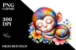 Colorful Watercolor Baby Monkey Sleeping Product Image 3