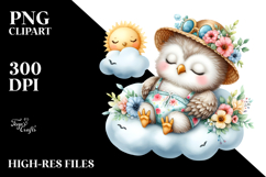 Watercolor Cute Baby Owl Dressed for Summer Sleeping on Product Image 2